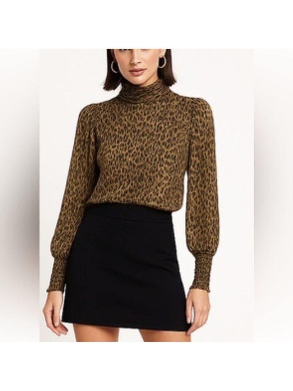 Bailey 44 Metallic Animal Print turtleneck gathered elegant Top side large